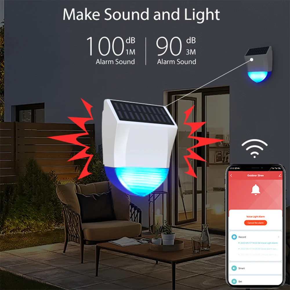 Siren Alarm Tuya Smart Zigbee Wifi Waterproof Outdoor With Solar USB Power Supply 95dB Remote Control
