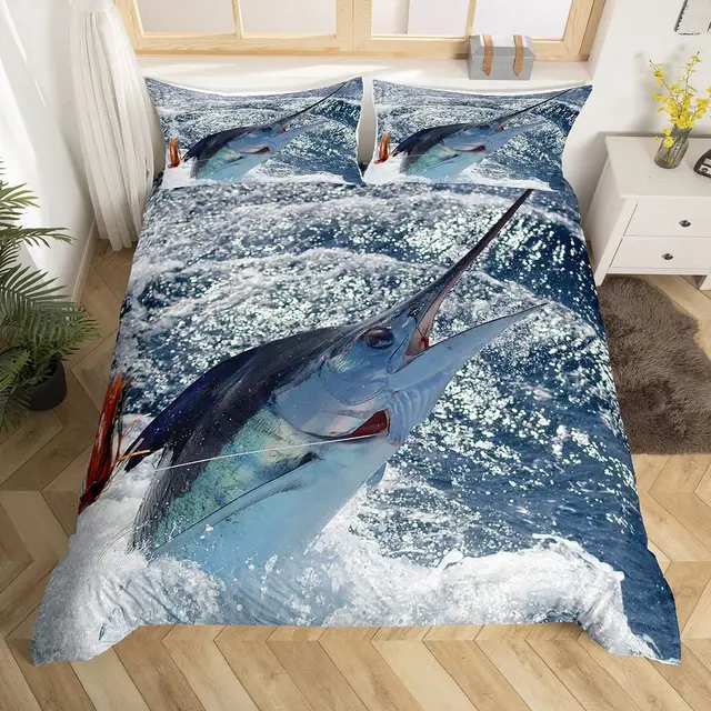  AILONEN Big Pike Fishing Comforter Set Queen Size, Hunting and  Fishing Bedding Set for Boys Teen,Bass Fish Duvet Set,3 Pieces,1 Quilt and  2 Pillowcases,Soft Microfibre : Home & Kitchen