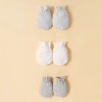 3 Hats and 3 Pairs of Mittons Newborn 100% Cotton Soft Comforttable Solid Color Baby Face Scratch Prevention Gloves 0-12 Month 4