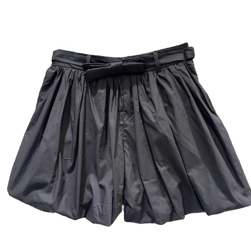 2024 Summer New Classic Style Bow Waist Pleated Design Solid Color Sweet Bud-Shaped Pants Shorts for Women White Black