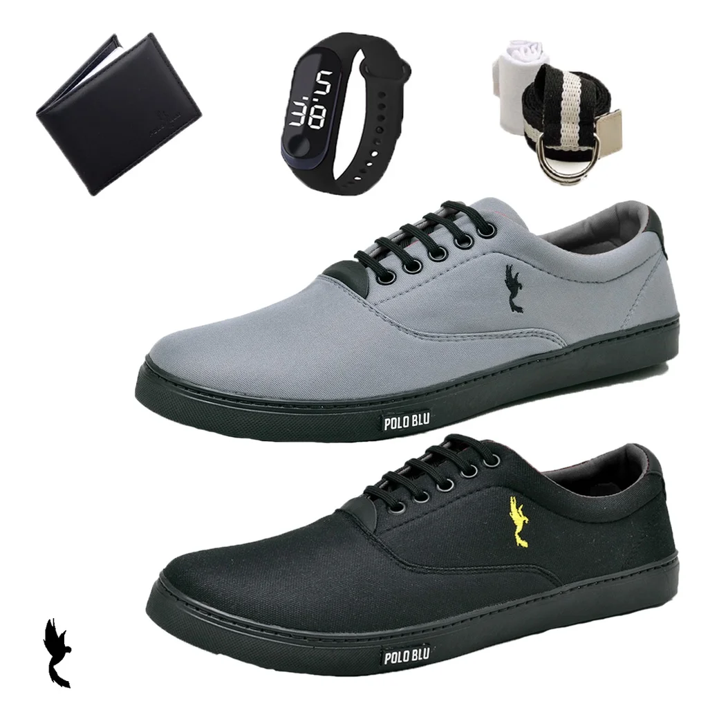 Men's Casual Flat Shoes Kit 2 Paired with Digital Watch Belt and Sock + Special Combo Wallet 37 to 46