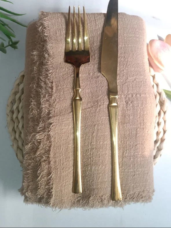 50pcs 32x32cm Khaki Brown Gauze Cotton Napkins Retro Burrs Napkin Cloth Vintage Wedding Party Christmas Table Decor