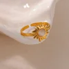 Gold Color Opal Sun Rings for Women Stainless Steel Open Adjustable Wedding Ring Aesthetic Waterprood Jewelry Gift anillos mujer