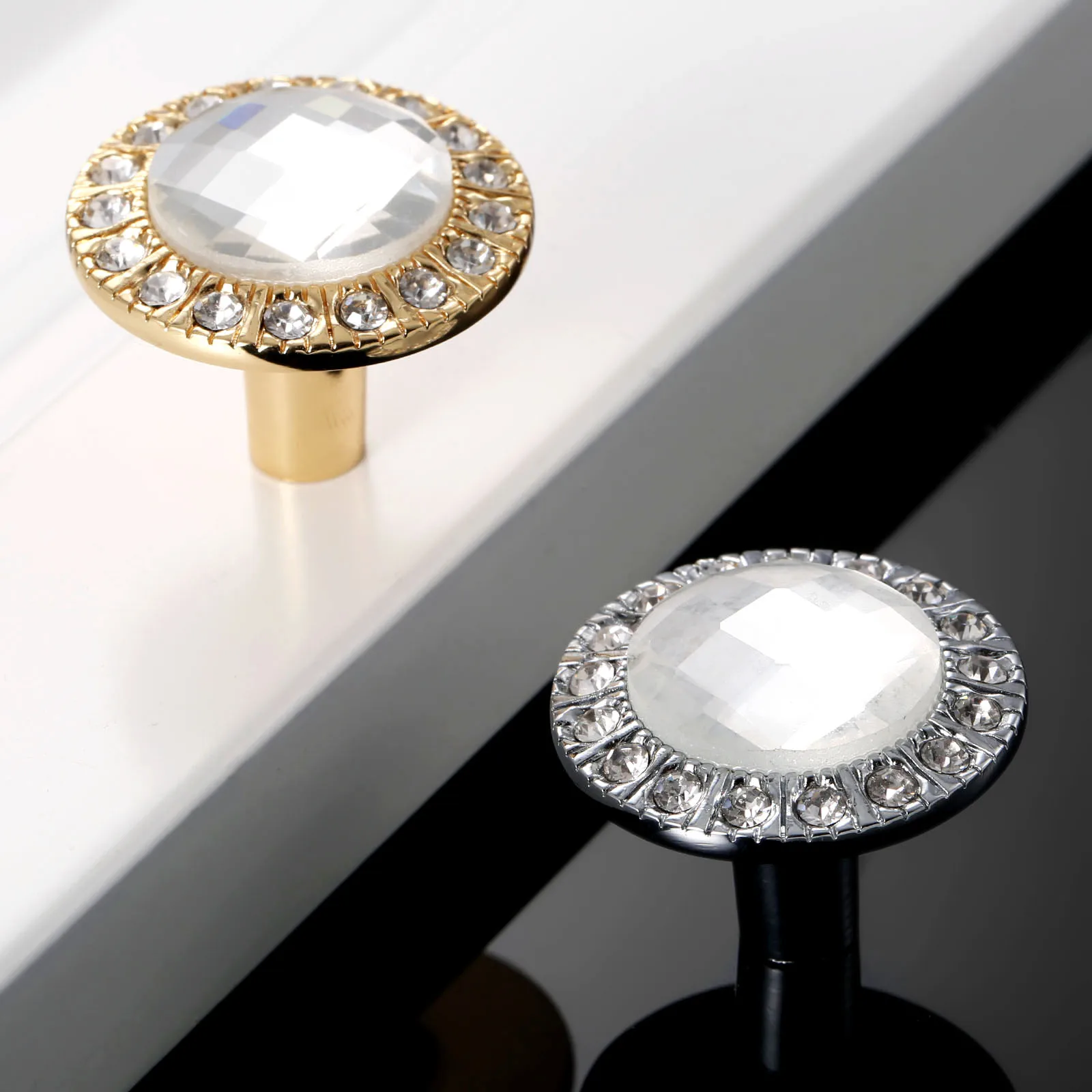 1set Glass Dresser Knob W/screw Crystal Furniture Handles Rhinestone Cabinet Pull Kitchen Door Zinc Alloy Single Hole 3.1cm furniture knobs