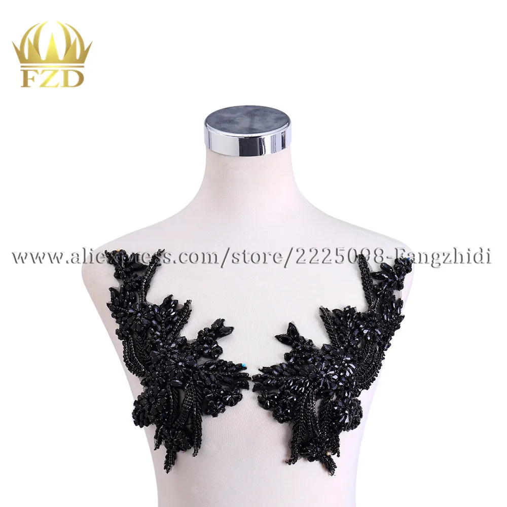 

FZD 1 Pair Handmade Black Bodice Patches Embroidery Patch for Women Wedding Dresses Ball Gowns DIY Clothes Fabric Embroidery