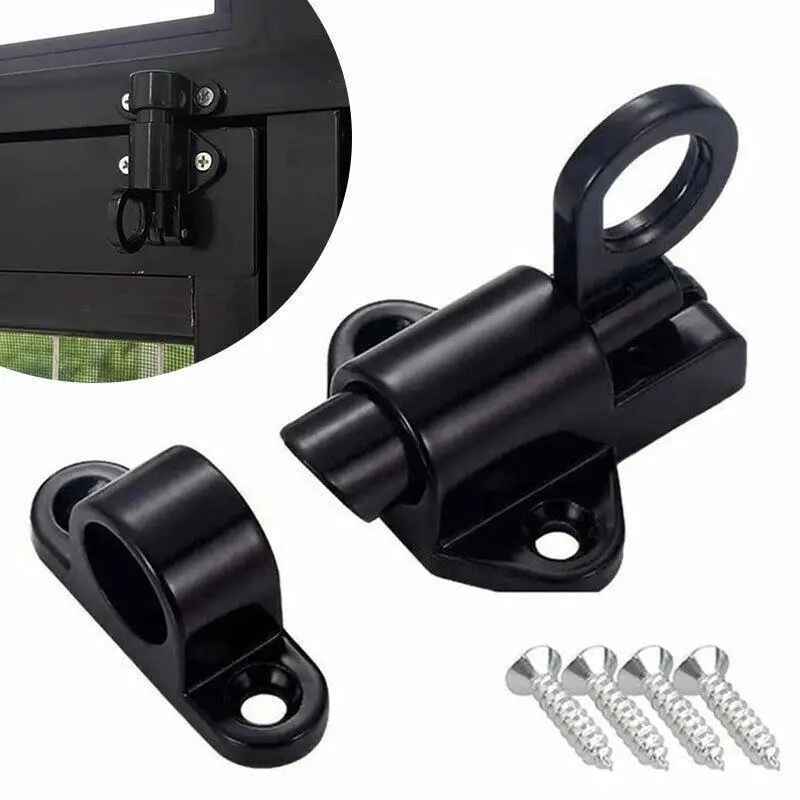 Aluminum Alloy Black/Gray Window Gate Security Pull Ring Spring Bounce Door Bolt Automatic Latch Lock Black Grey Window