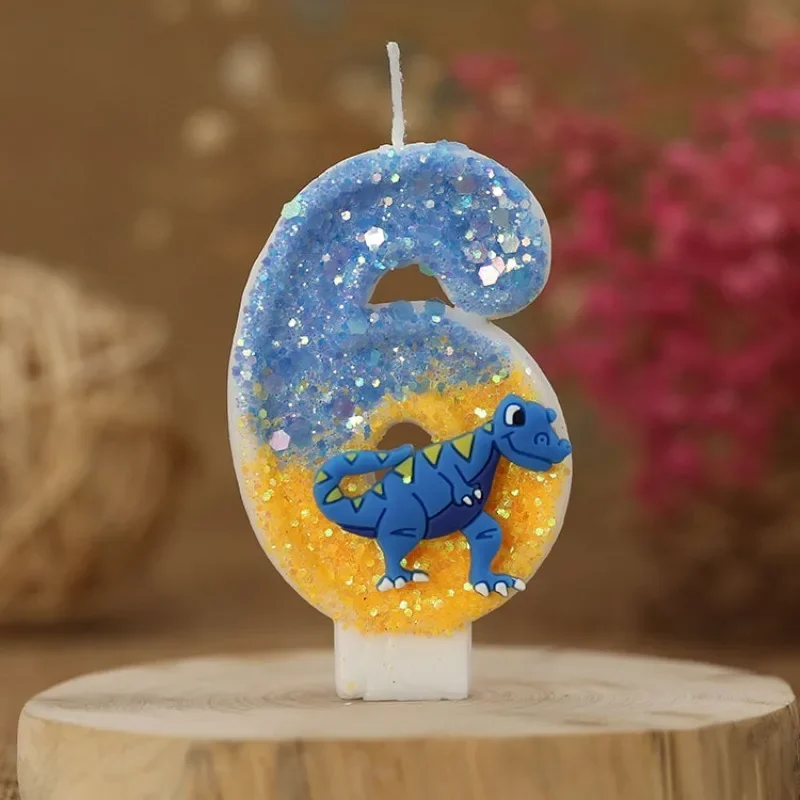 Number 0-9 Candles Gradient Yellow Blue Dinosaur for Boys Birthday Cake Decoration Candles Ornament Party Supplies