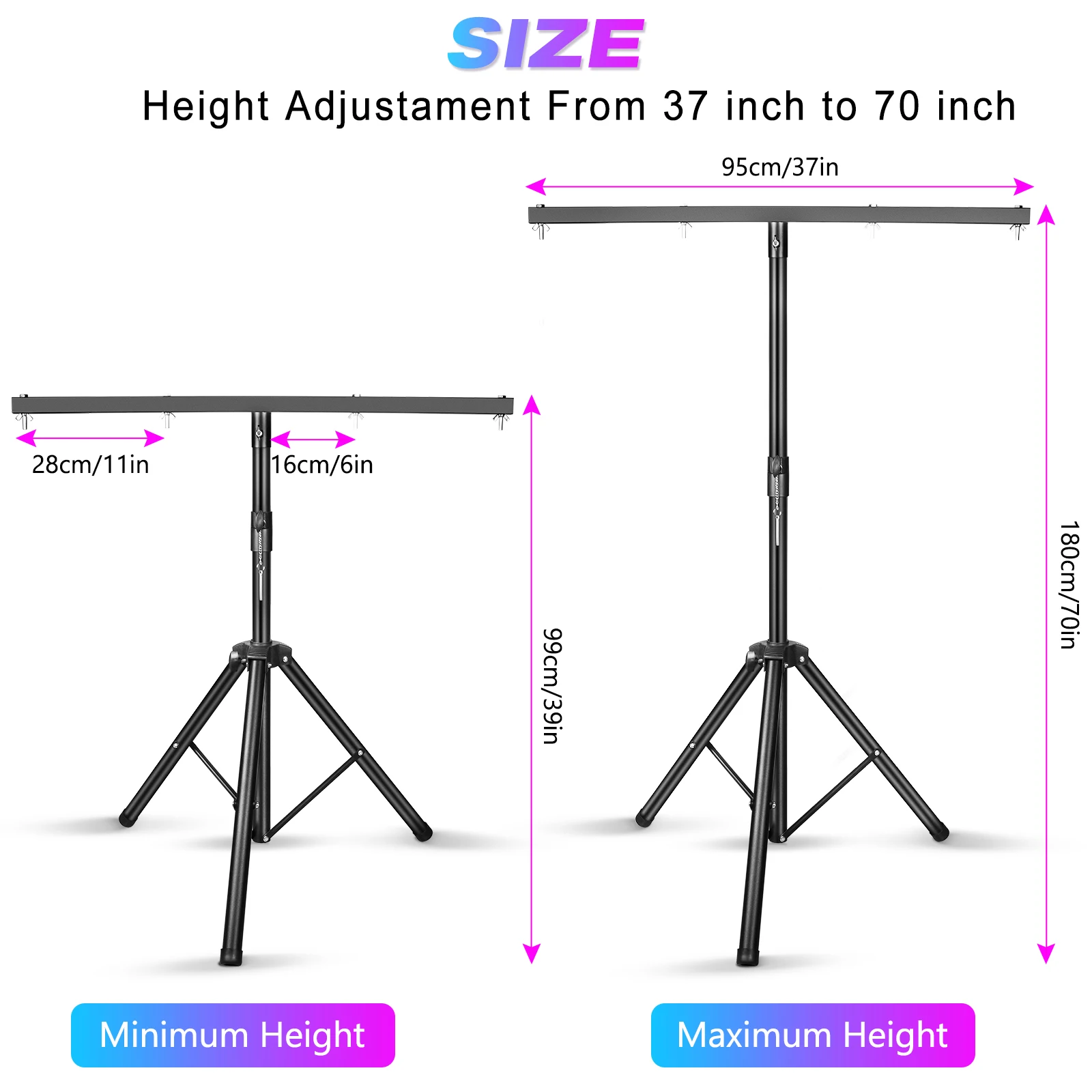 Somspot Pro Audio DJ Adjustable Tripod Stand with Top T Bar for Par Cans Wash or Universal Lighting Fixtures 6