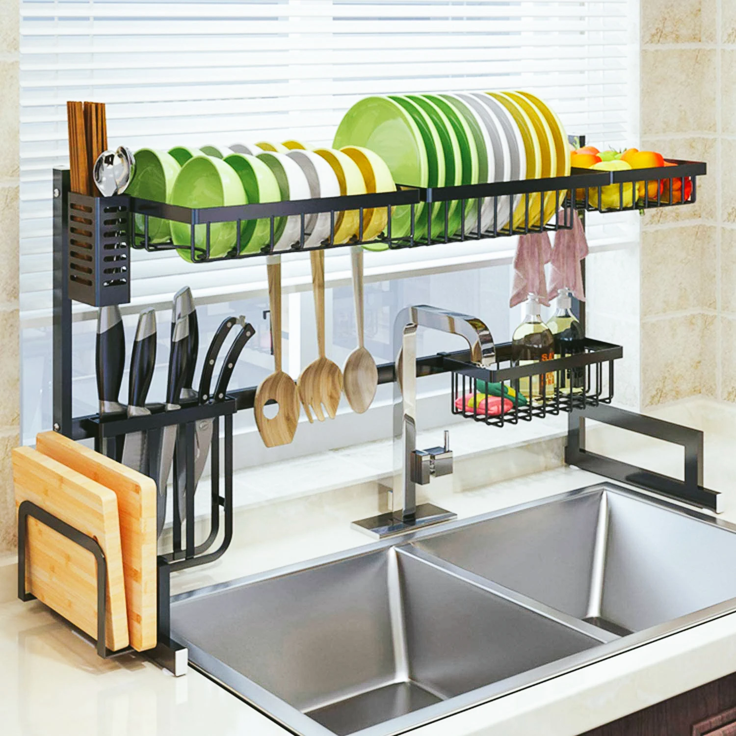 cozinha-counter-stand-storage-rack-pia-organizador-prato-secagem-rack-com-suporte-utensilio-e-ganchos