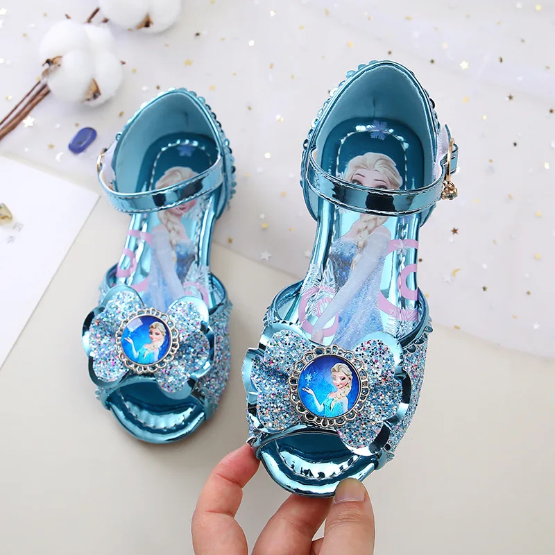 New Fashionable And Comfortable Anti Slip Princess Shoes For Girls Summer Shoes For Children Elsa Rhinestone Bag Heel Shoes 3