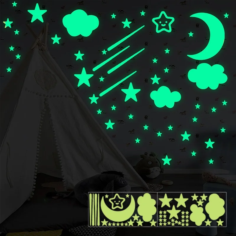 New Luminous 3D Stars Dots Wall Sticker for Kids Room Bedroom Home Decoration Glow In The Dark Moon Decal Fluorescent Stickers