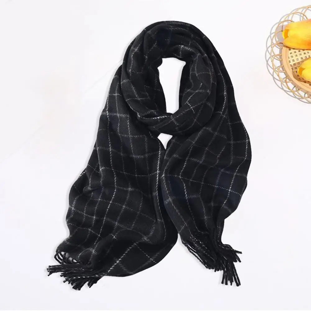 

Cozy Winter Scarf Luxurious Plaid Print Winter Scarf for Women Thickened Imitation Cashmere Shawl with Elegant Tassels Soft Warm