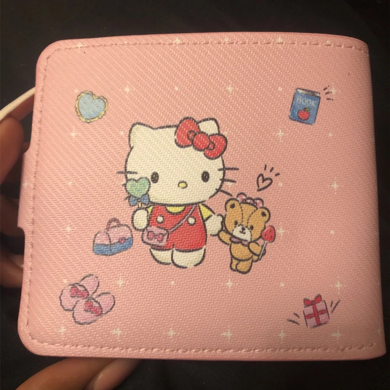 Plush Coin Purse Kawaii Hello Kitty Cinnamoroll My Melody Kuromi Sanrios Pu Casual Money Bag Card Holder Wallet With Buttons