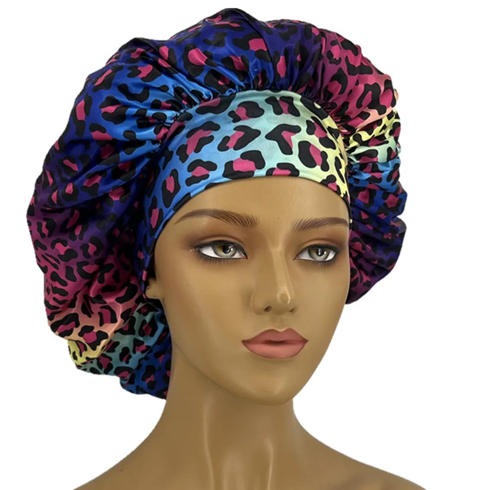 Leopard Print Curl-Enhancing Sleep Cap for Women - Soft, Wide Elastic Band, Unscented, Ideal for Dry & Textured Hair