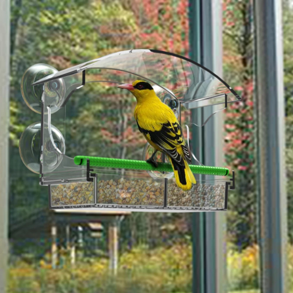 Window Bird Feeder Window Bird Bait Box with 4 Suction Cups Acrylic Window Birdhouse with Rod Wild Bird Feeder for Outdoors
