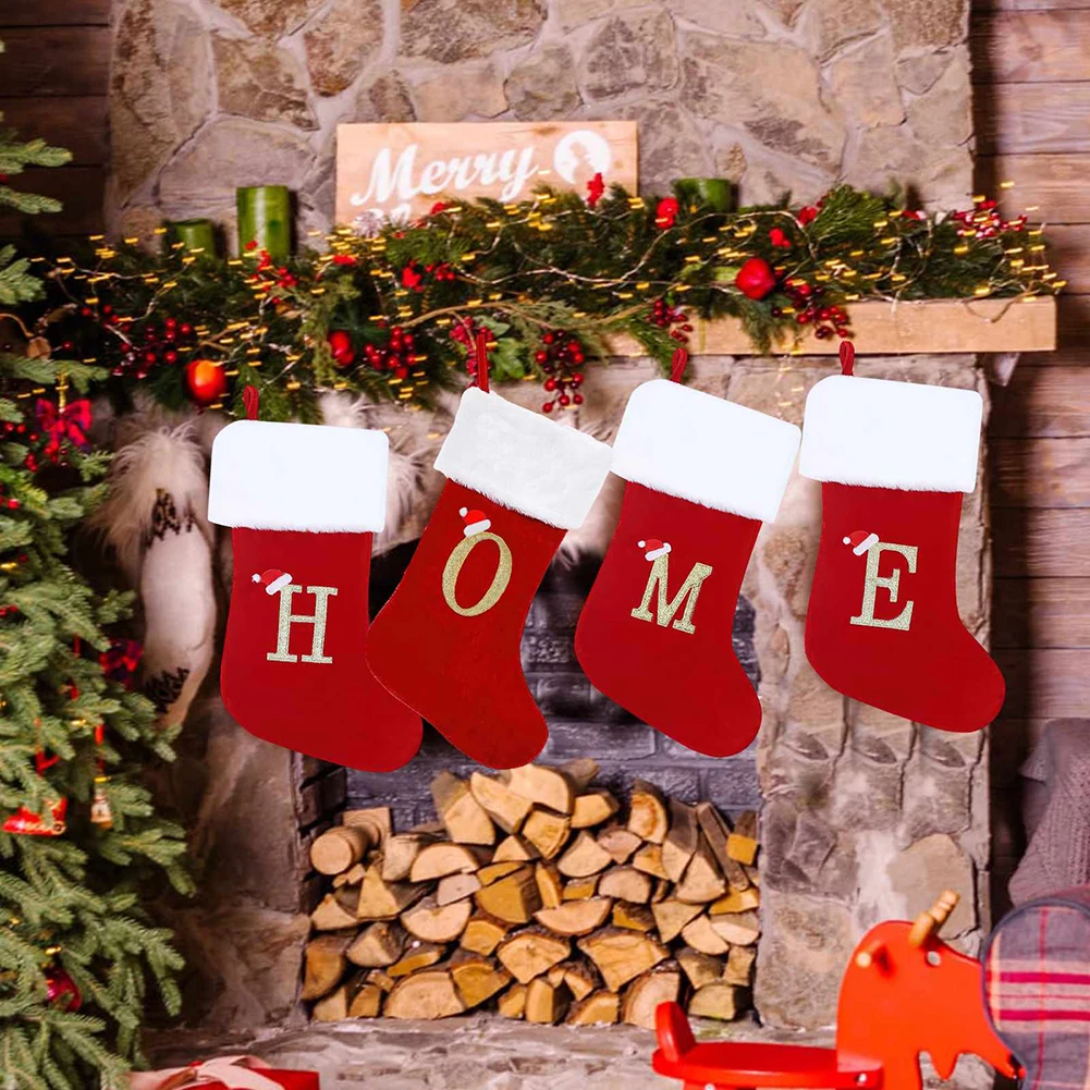 

Рождественские чулки с вышитыми буквами и шнурком, персонализированные праздничные украшения для кухни