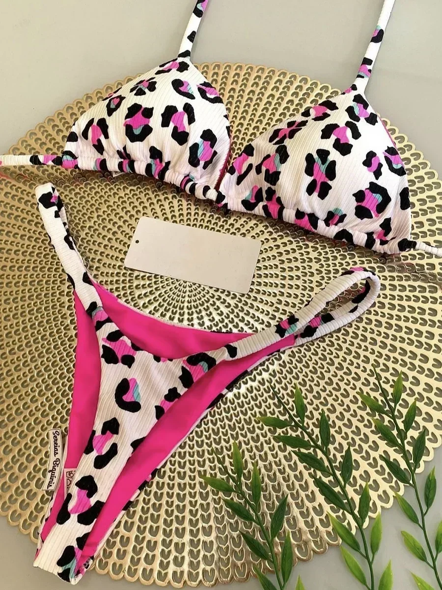 Halter Print Thong Micro Bikini Set