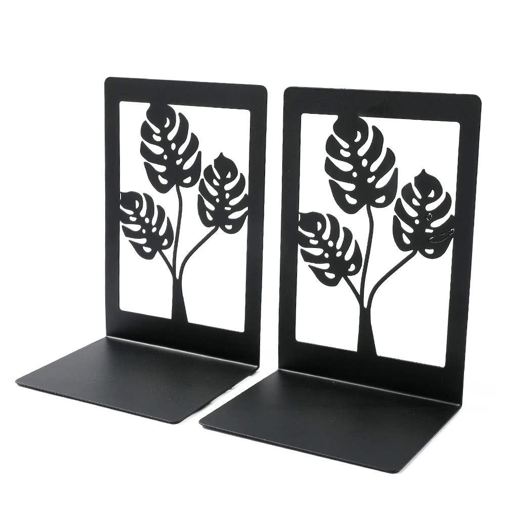 2pc Botanical Pattern Book Ends for Book Lovers Heavy Duty L-Shaped Metal Bookends Organise Books Book Stands for Men Women 2