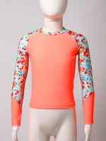 Kids Girls Print Swim Top Mock Neck Long Sleeve Swimsuit UPF50+ Rash Guard T-shirt Top Pool Beach Bathing Suit Children Swimwear 3