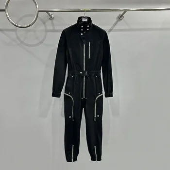 Owens-mulheres preto multi zíper design bodysuit, macacões de uma peça, macacões para as mulheres, OEM, 24ss, alta qualidade, novo, primavera
