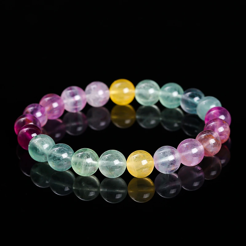 JD 5A Natural Stone Muticolor Rainbow Fluorite Bead Bracelet Women Reiki Healing Lucky Stretchy Mala Bangles Crystal Jewelry 2