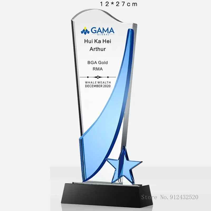 Customized Creative Crystal Trophy High Grade Engraving Medal Excellent Employee Annual Meeting Glass Award, Souvenir Decor, 1Pc