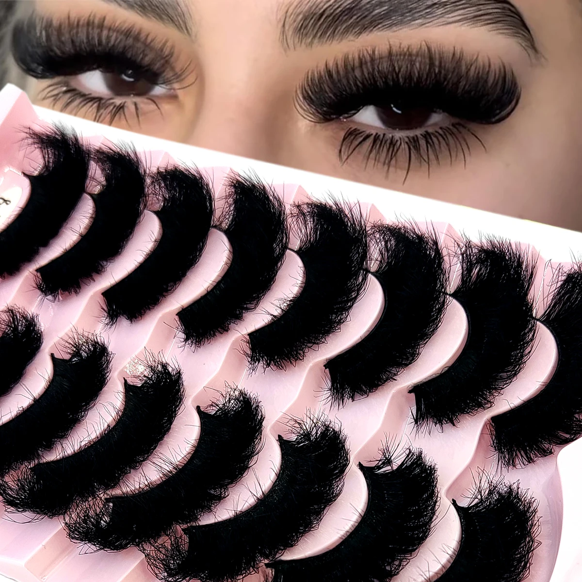 HBZGTLAD 5/8 Pairs of Natural Russian Striped Mink Lashes 3D False Lashes Volume Wavy False Lashes Eyelash Extensions Makeup