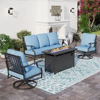 Metal Outdoor Patio Furniture Set with Fire Pit Table, Patio Conversation Sets 4 Swivel Chairs withFire Pit Table 1