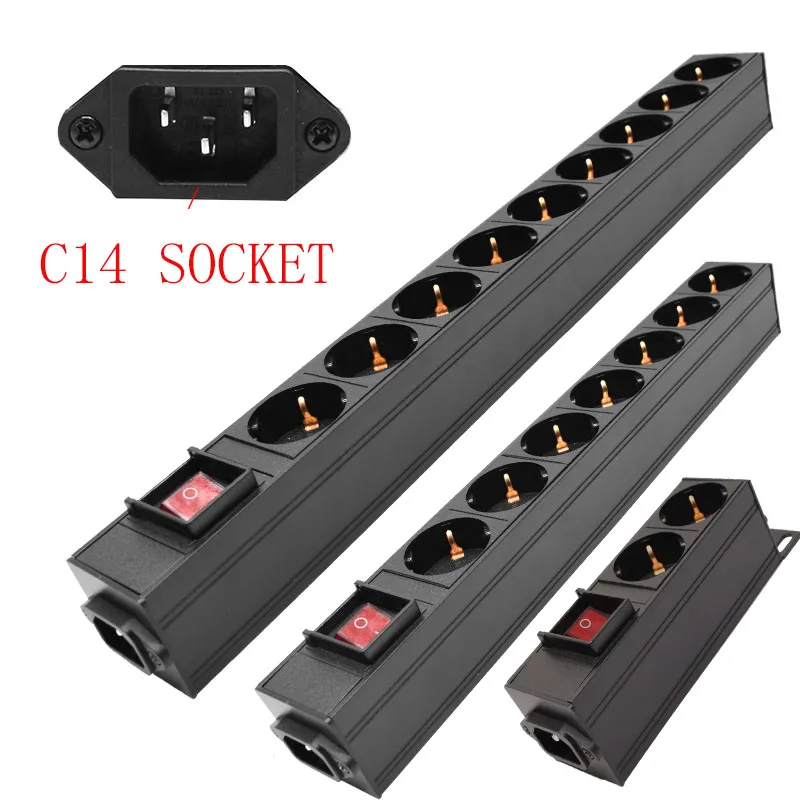 

PDU Power Strip Distribution Unit Cabinet 2/4/6/8/10 Way AC German Socket Break Switch Aluminum alloy shell iec C14 Interface