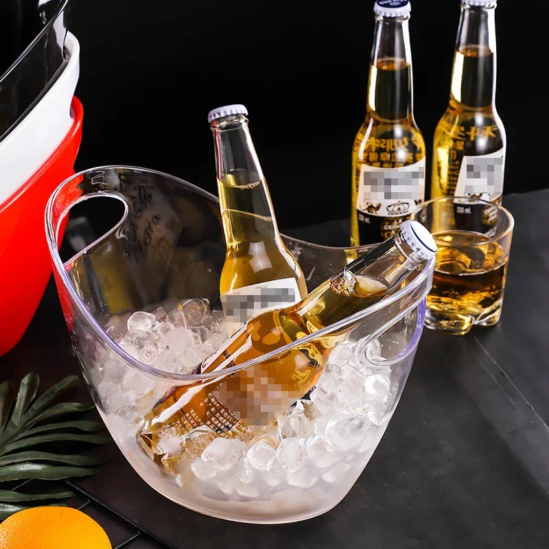 Acrylic White transparent Ice Buckets Ice Container Champagne Bucket with Handle Bar KTV Supplies Red Wine Beer Party Bucket