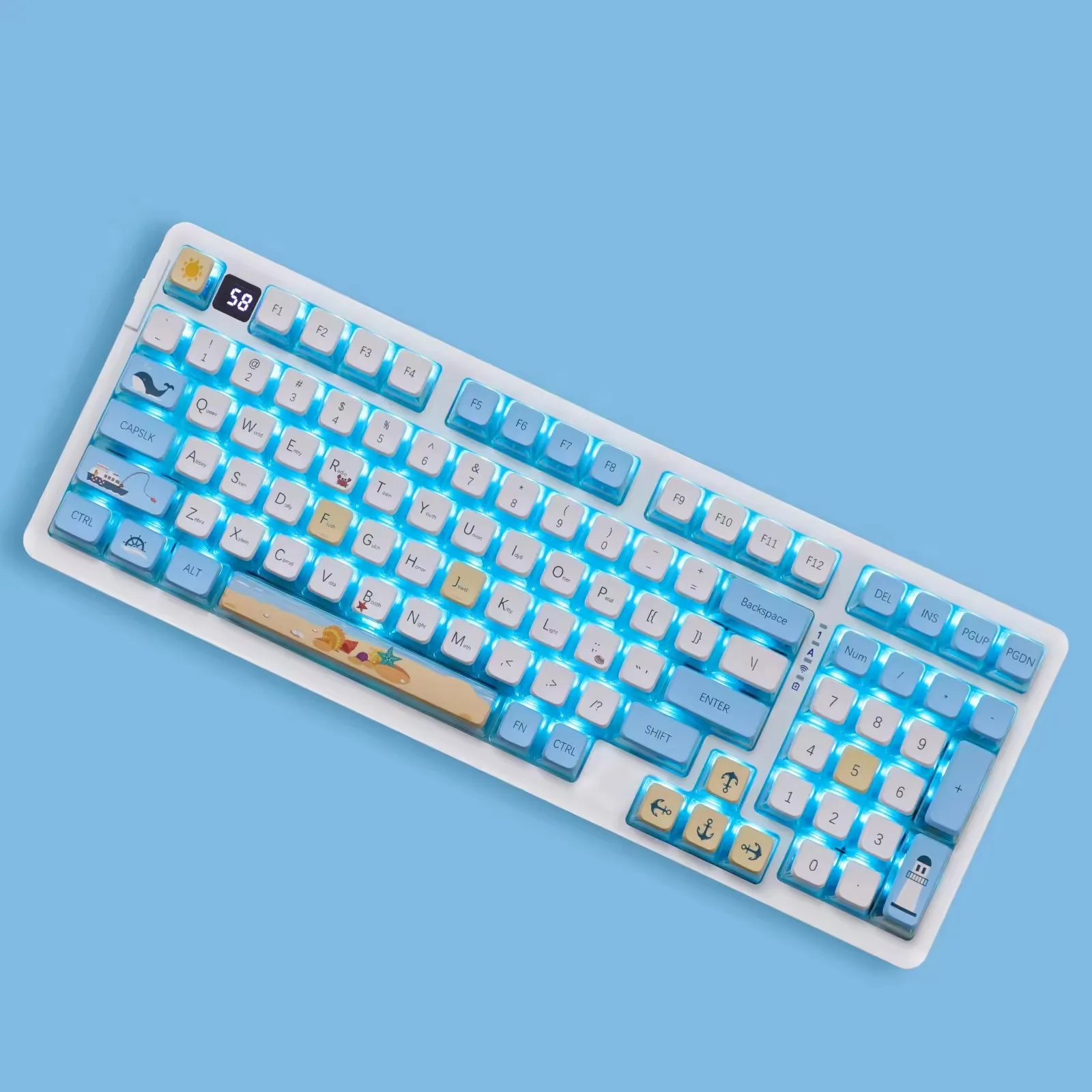 Summer Beach Ocean Pudim Keycaps Transparentes Keycaps Azuis Brancos da Baleia Sublimação Dupla Pbt 118 Keycaps Asa Chave - Imagem 5