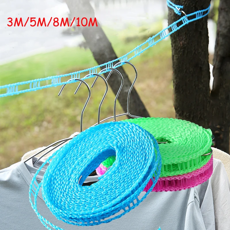 Clothes Drying Line 3/10m Barrier Clothesline Non-Slip Windproof Portable Fence-Type Laundry Rope With Tensioner