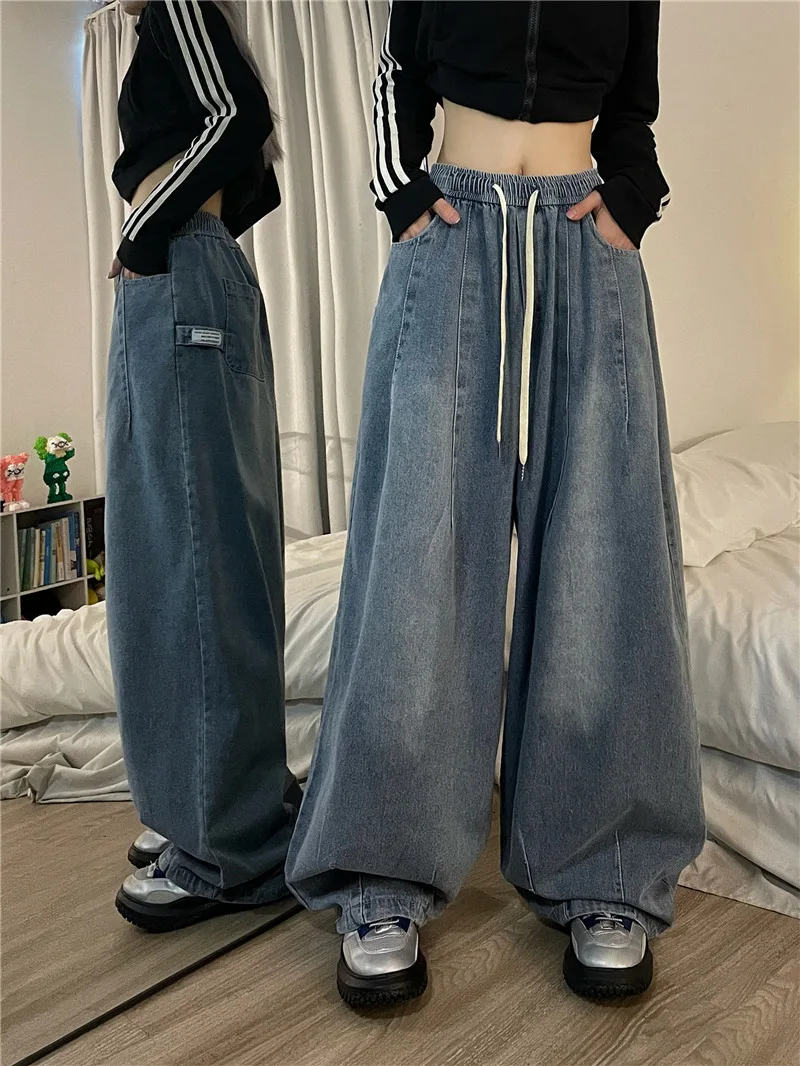 

2023 New Women's Casual Baggy Pants Loose Wide-Leg Full Length Trousers Pantalones American Vintage Denim Floor Length Bloomers