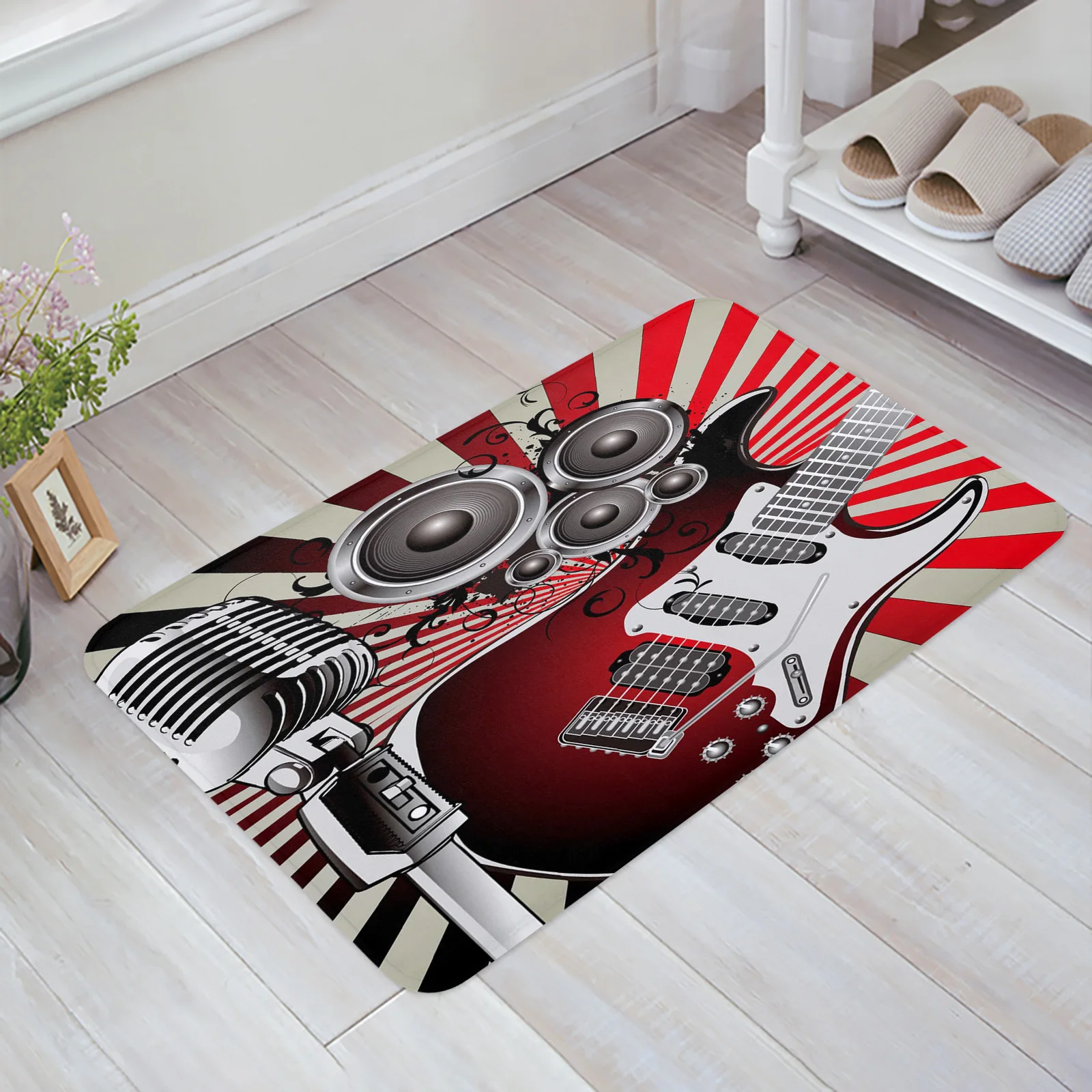Alfombrilla de guitarra con micrófono y bocina, Alfombra de música Retro para baño, cocina Alfombrilla de guitarra con micrófono y bocina, Alfombra de música Retro para baño, cocina
