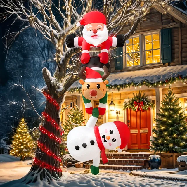 8FT Christmas Inflatables Decor, Climbing Santa Claus with Reindeer & Snowman/Elves, Xmas Decor for Beam Roof Tree Indoor Party 2