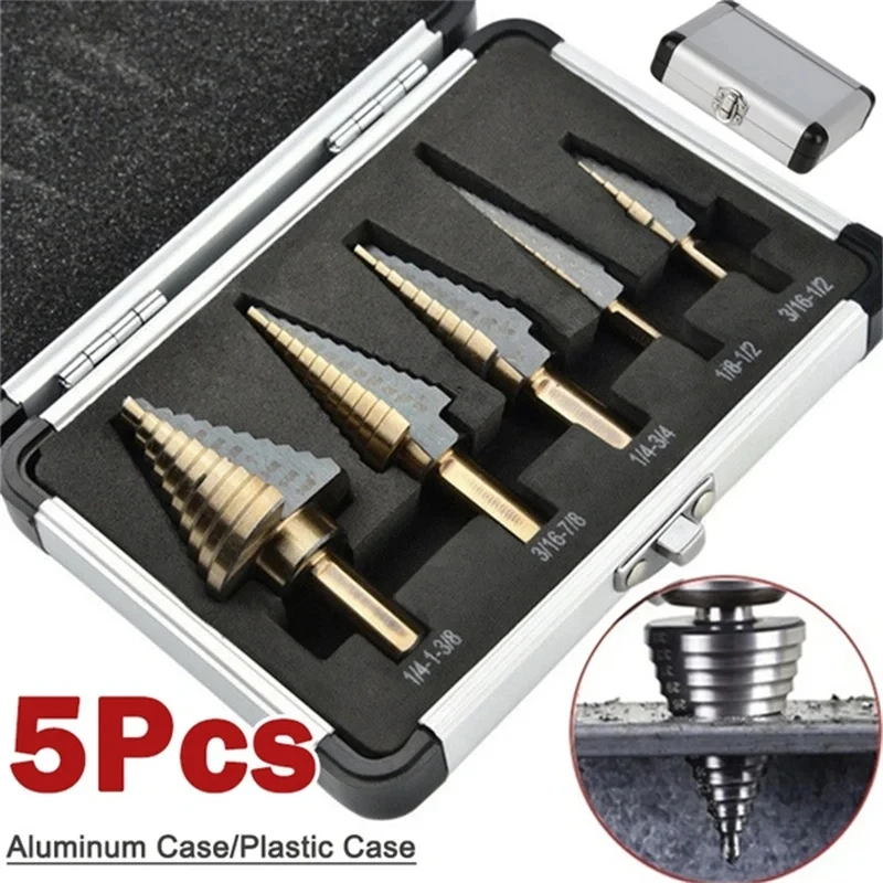 

5pcs Step Drill Bit Set Hss Cobalt Multiple Hole 50 Sizes Cobalt Titanium Conical Carbide Drill Perforator Hole Cutter Tool