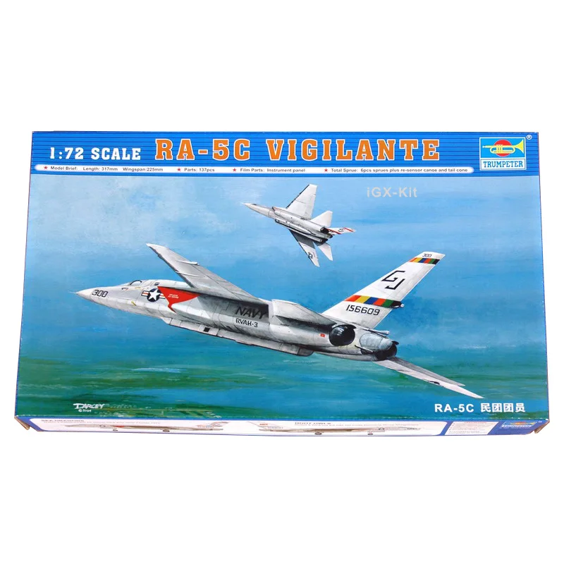 

Trumpeter 01616 1/72 Scale US RA5C RA-5C Vigilante Recon Scout Aircraft Plane Plastic Assembly Model Building Kit Toy Gift