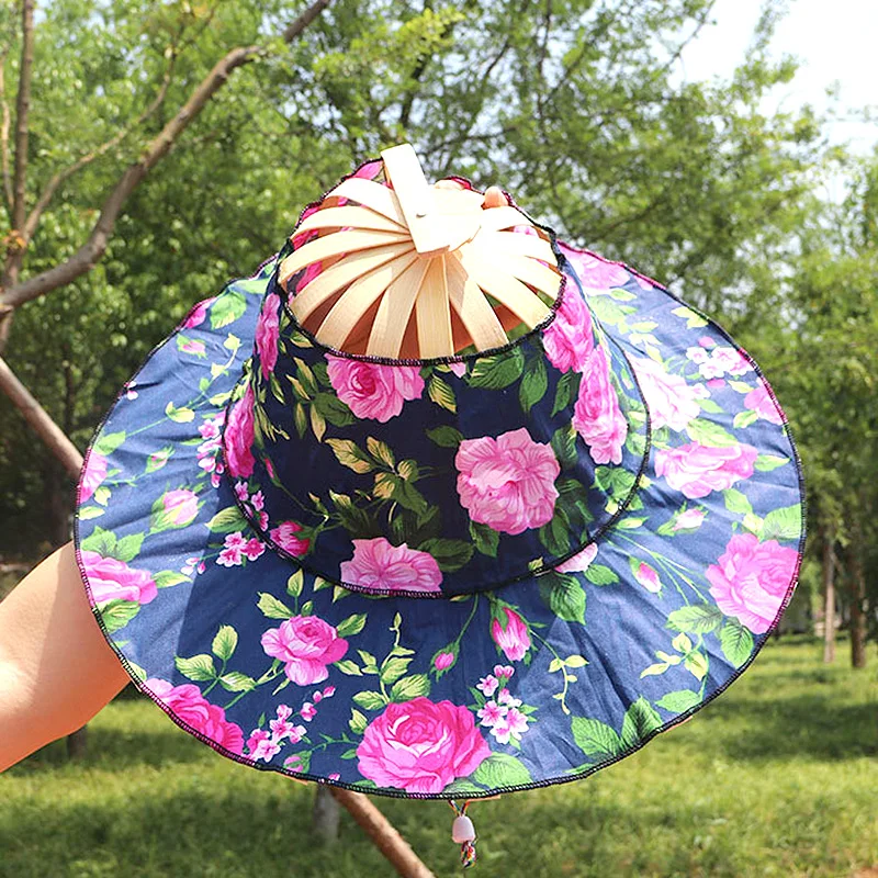 Spring And Summer Sun Shading Bamboo Fashion Foldable Multifunctional Beach Tourism Fan Hat Caps Japanese Decor_voghion.com