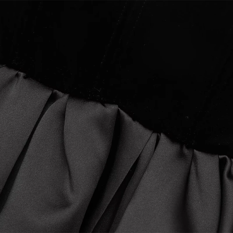 Sexy Off Shoulder Velvet Spliced Tube Top Women Black Backless Strapless Ruched A-line Tank Female 2025 Fashion Lady Party Gown