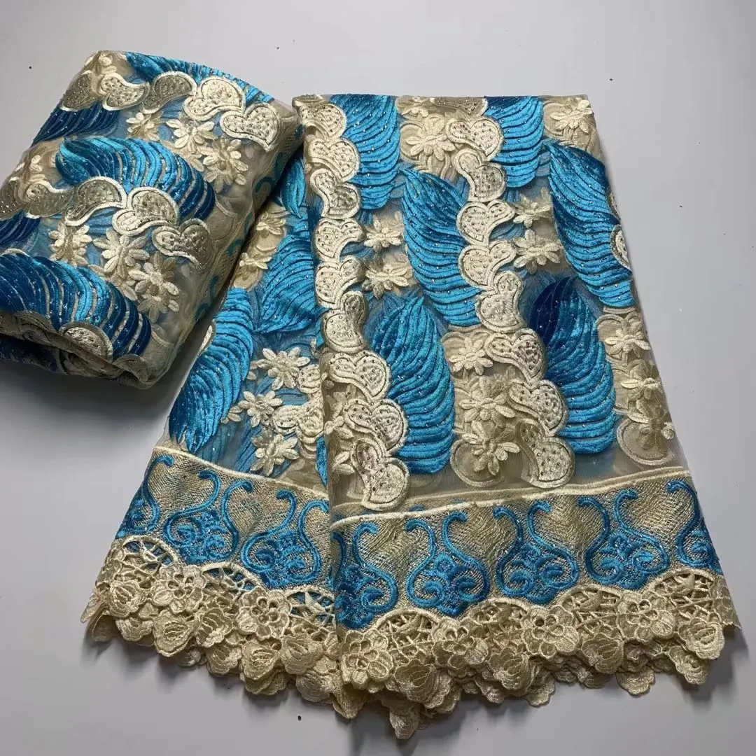 2022 High Quality African Lace Fabric With Stones African Embroidery Guipure Lace Fabric For Nigerian Net Lace Women Dress 
