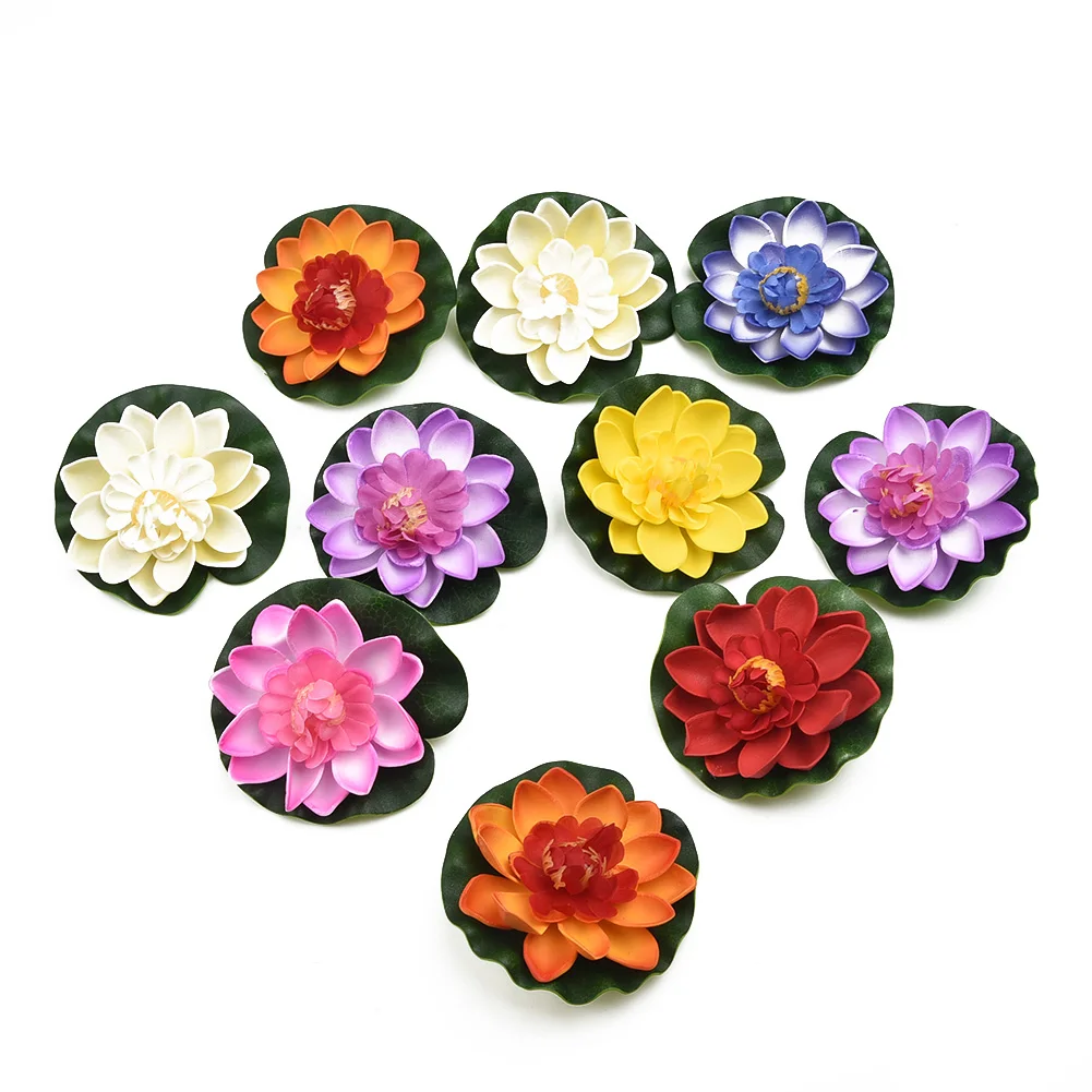 

10pcs Artificial Flower EVA Fake Lotus-Leaf Water Lily Floating Pool Aquarium Placed Plant For Wedding Garden Fake Plants Decor