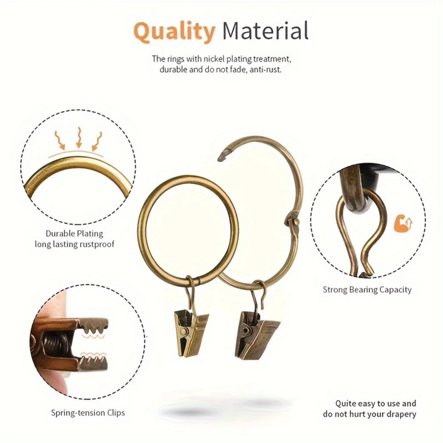 40pcs Curtain Rings With Clips, Strong Metal Decorative Drapery Clip Rings, Rust-Resistant Hanger Clips For Bathroom, Living Roo