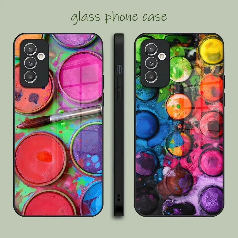 Colorato Watercolors Set Paint Palette Custodia Per Telefono In Vetro Per Samsung A51 A22 A12 S22 S23 S21Fe S20 Ultra Note 20 10 Pro Plus