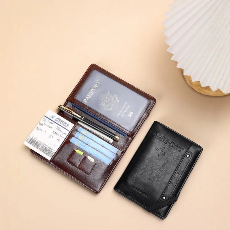 Anti theft RFID passport wallet retro style multifunctional travel document bag with ticket bag credit card ID