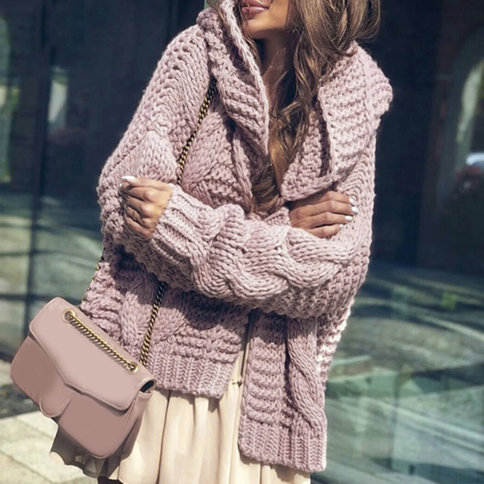 

Down Sweater Women Autumn Winter Heavy Needle Sweater Women'S Thickened Fashion Vintage Striped Knitted Cardigan Hoodies Jumper