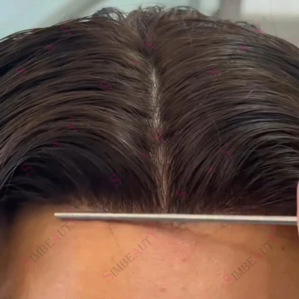 Undetectable #2 1B40 Grey Black Brown Old Man Full PU 100% Human Hair Toupee Super Durable 0.1mm Skin Injection Blonde Prosthesi