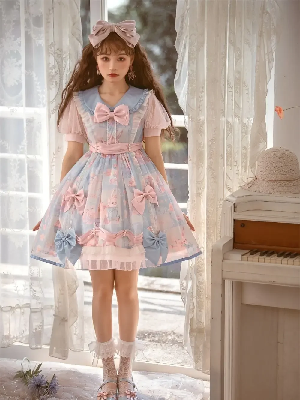 nonsar-summer-women-sakura-op-lolita-sweet-daily-cute-dress-manica-corta-bows-cartoon-dress