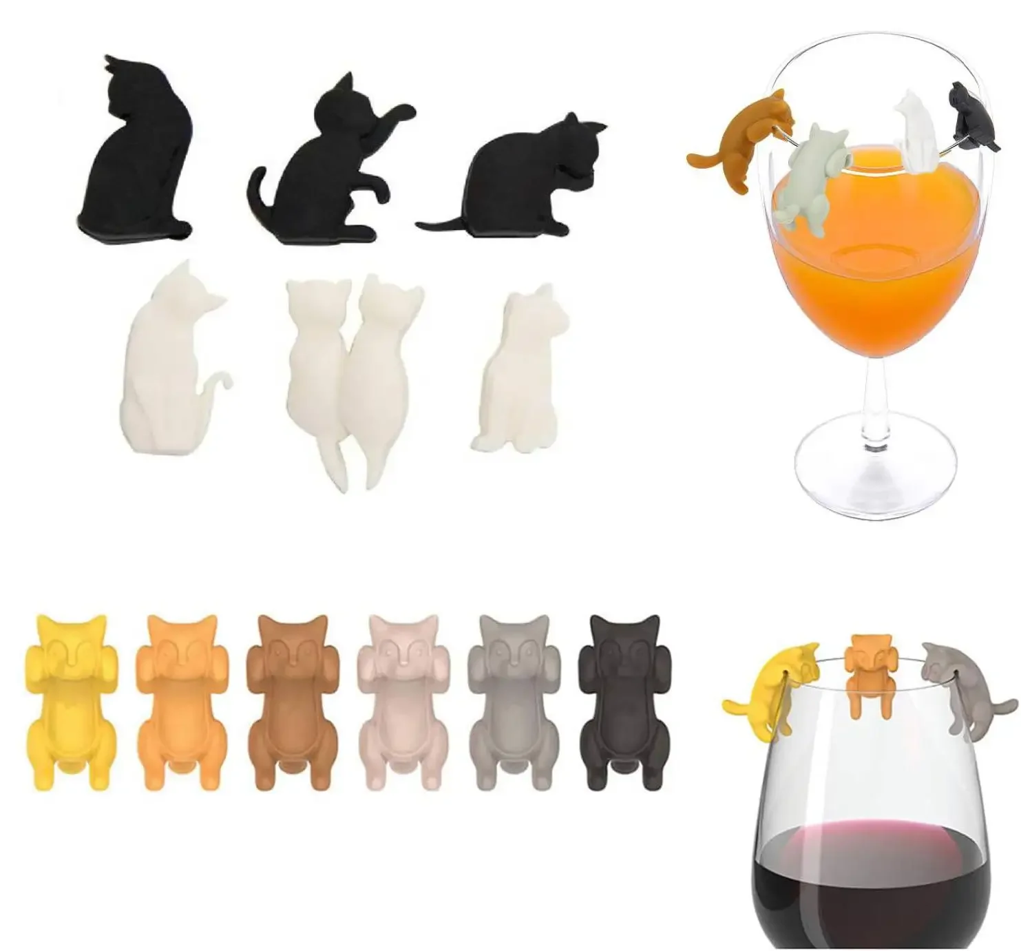12pcs Cat Wine Glass Markers Silicone Drink Cup Charms Tags Glass Cup Sign for Wedding Party Decoration Champagne Cocktail wine glass marker,wine glass decorations
