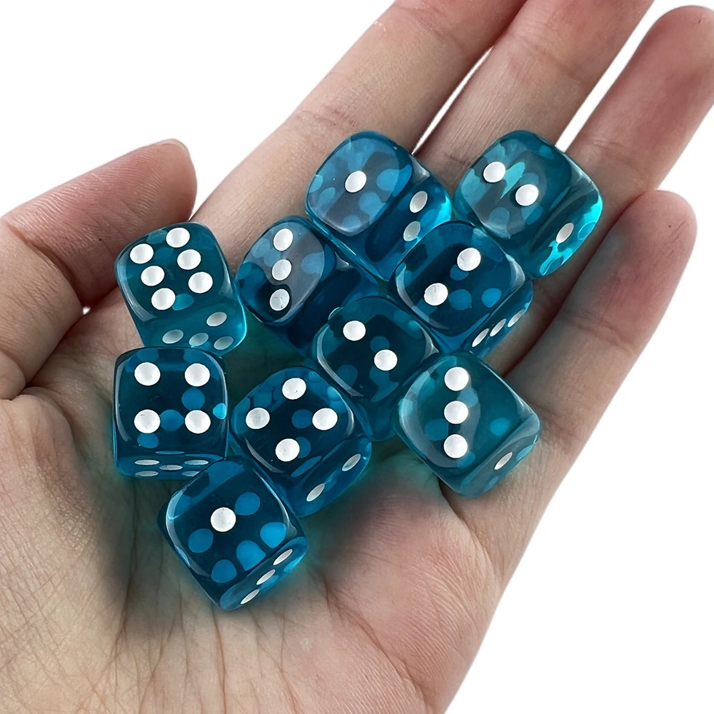 Vibrant 10-Color 14mm Clear D6 Dice Set (10 Pieces)