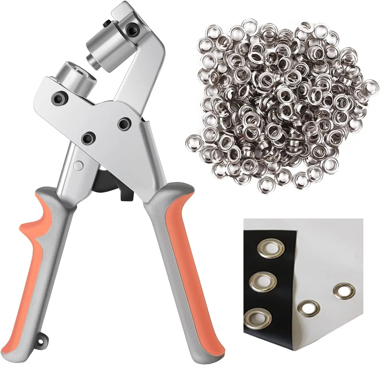 Grommet Punch Tool Grommet Tool Kit Handheld Hole Punch Pliers Portable Grommet Hand Press Machine Manual Puncher w/ 10mm Silver Grommets